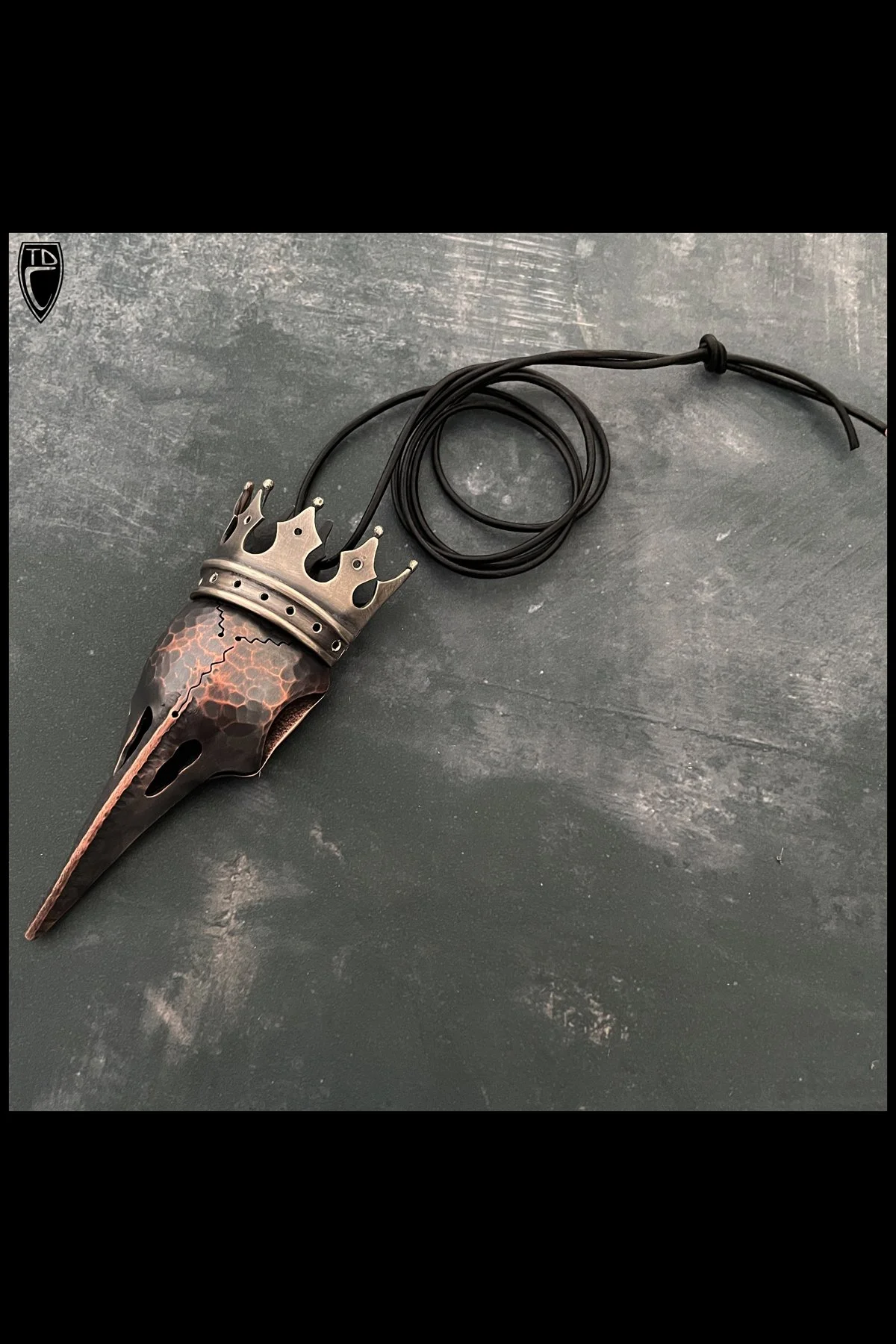 "Crowning Around", Raised and Fold Formed Copper, Sterling Silver and Steel Raven's Skull Brooch/Pendant