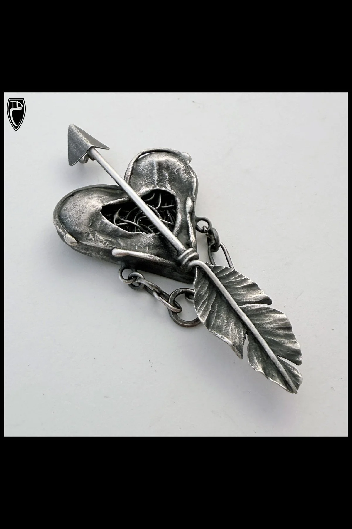 "A Near Miss", Sterling Silver Heart Brooch/Pendant