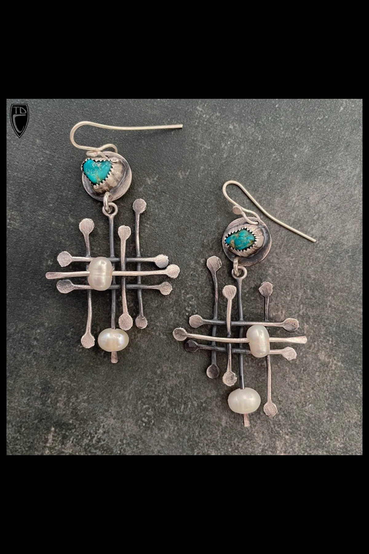 Sterling Silver, Turquoise and Pearl Earrings