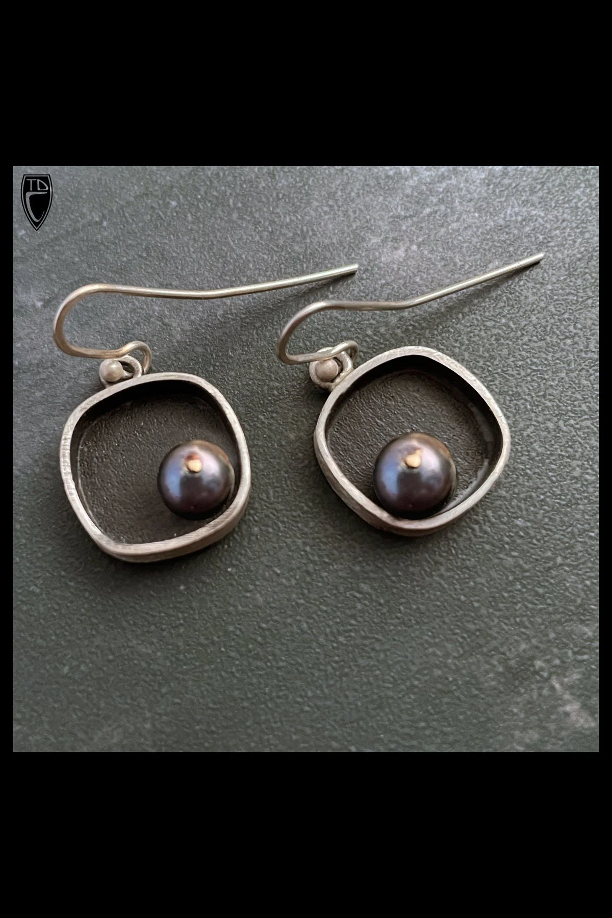 Sterling Silver and Black Pearl Earrings