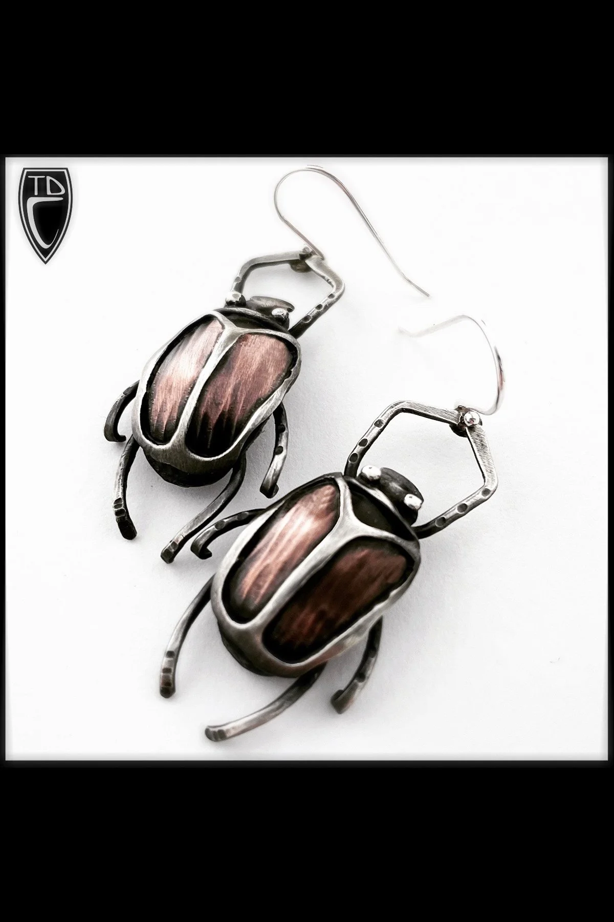 Sterling Silver and Copper Beetle Earrings Made to Order