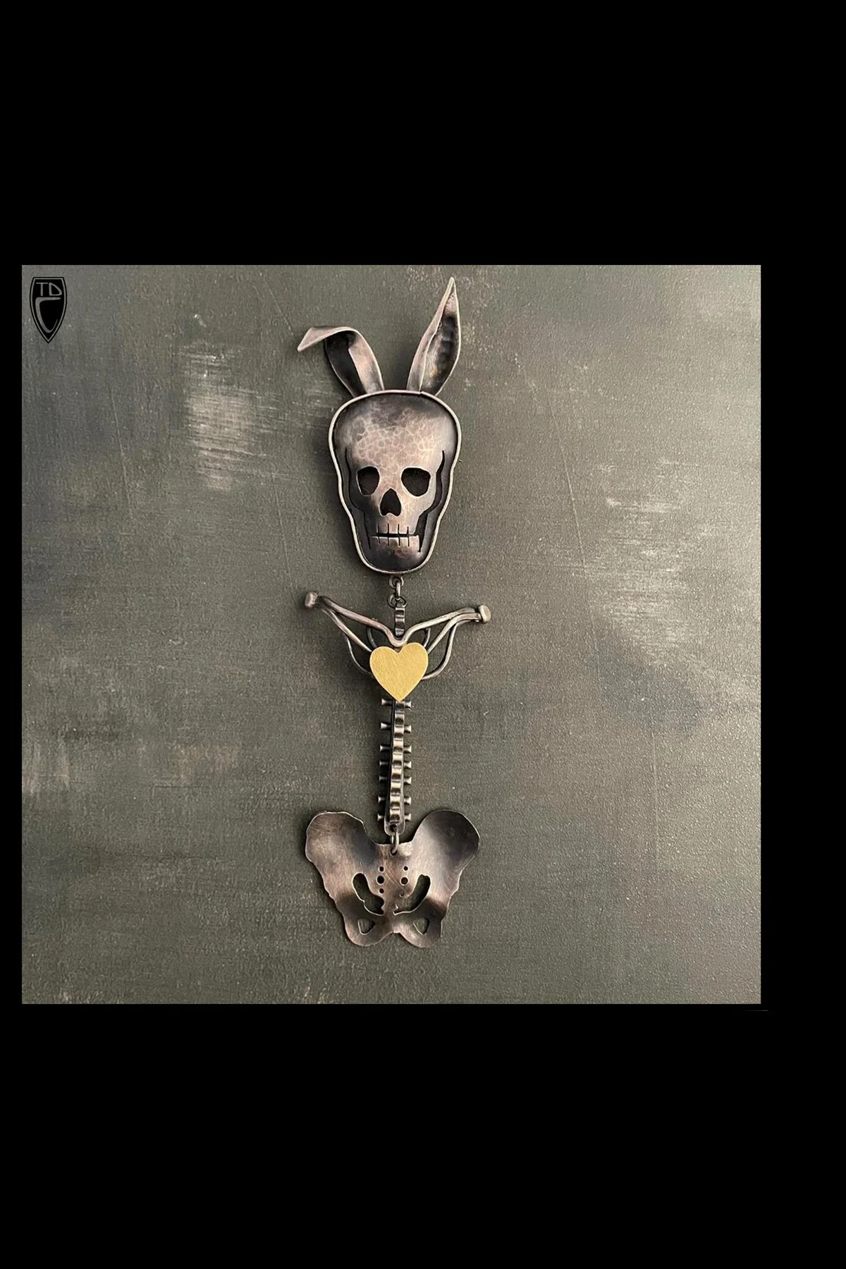 "Jim", Sterling Silver and Brass Skeletal Skull Brooch/Pendant