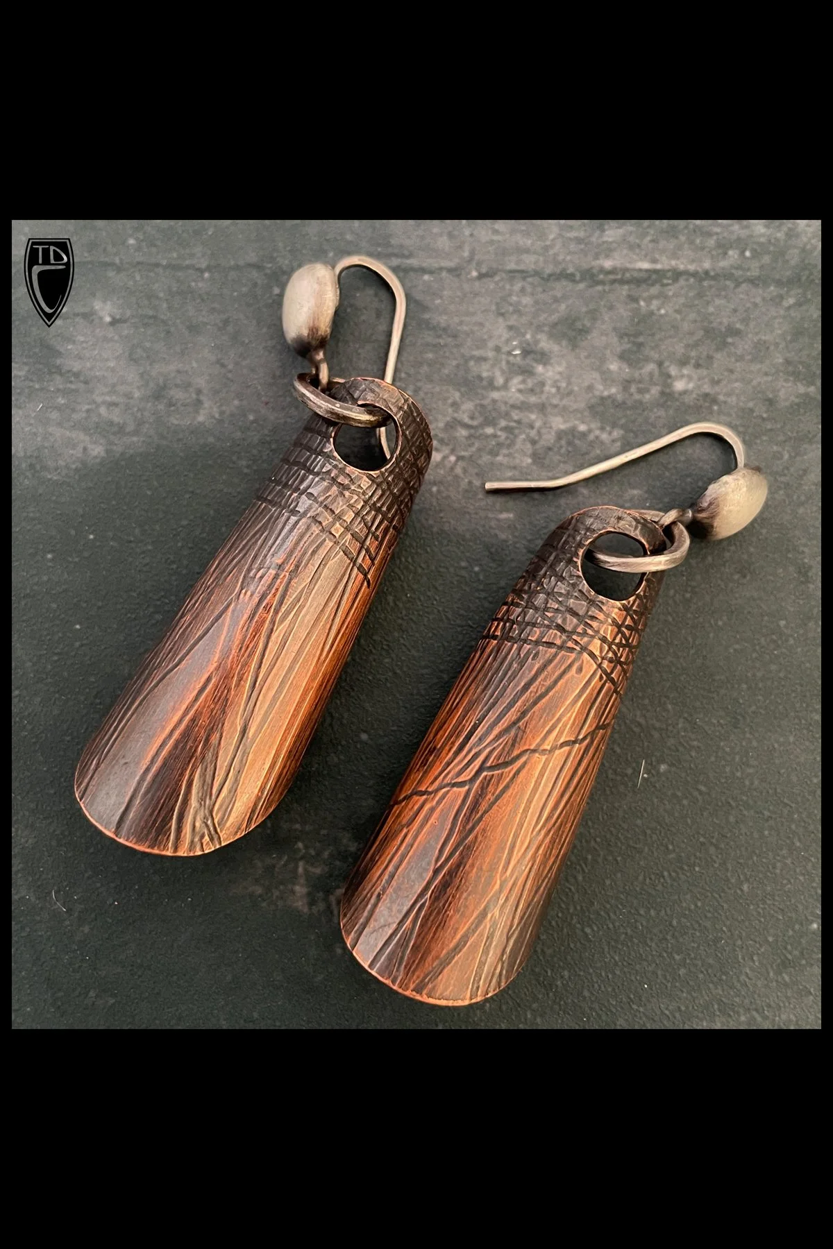 Embossed Copper and Sterling Silver Kinetic Earring
