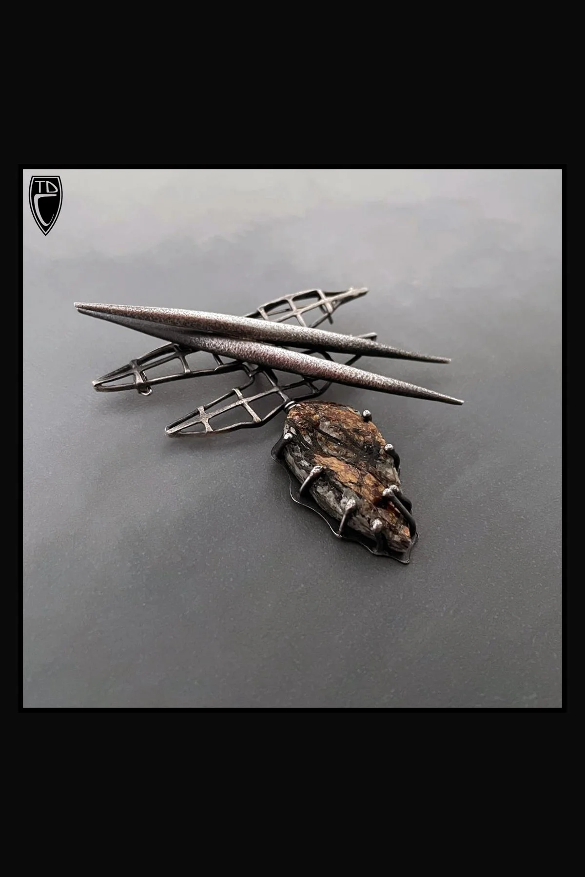Sterling Silver and Raw Faced Astrophyllite Brooch/Pendant