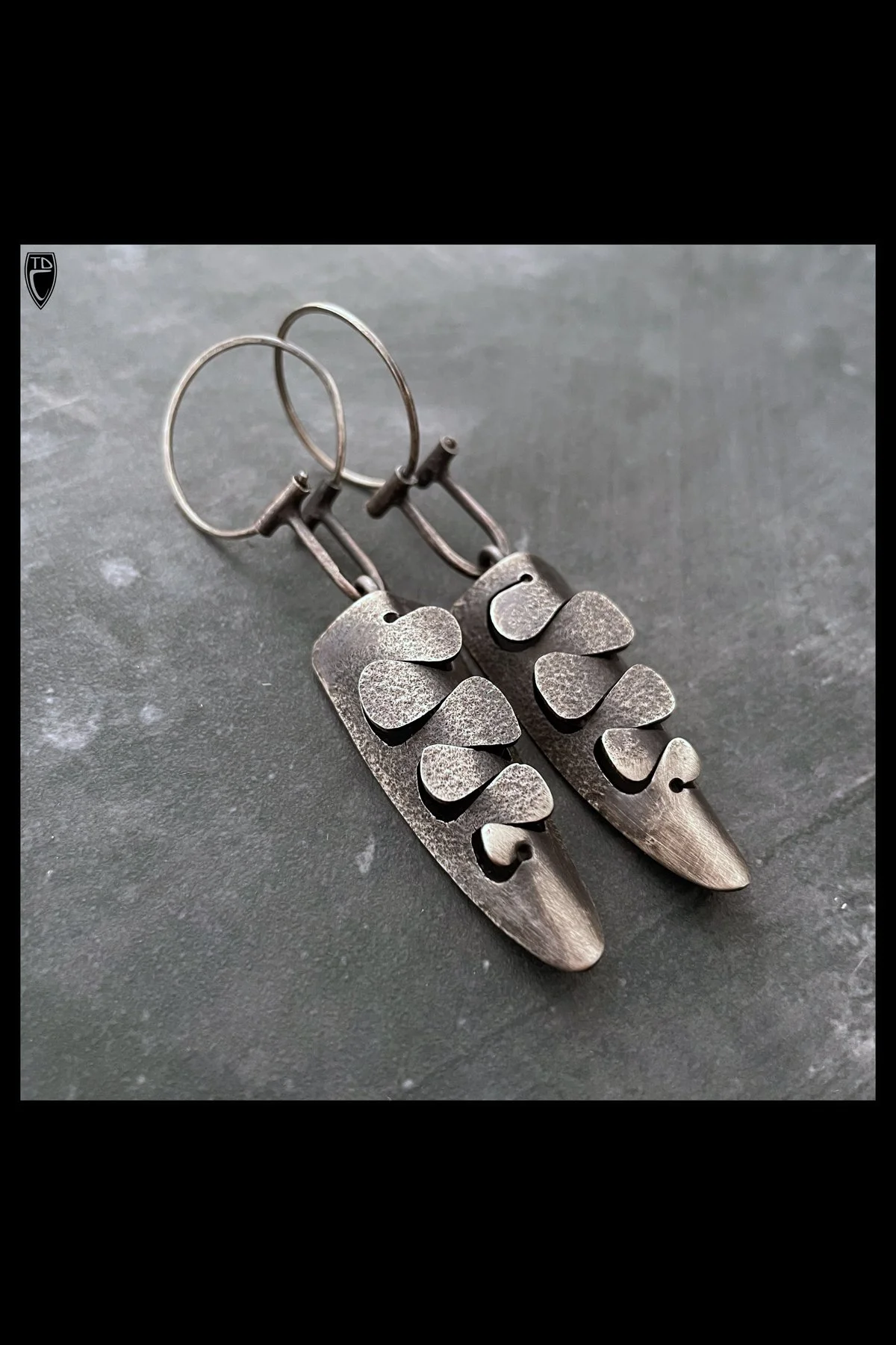 Sterling Silver Forged Kinetic "Pivot Point" Hoop Long Statement Earrings