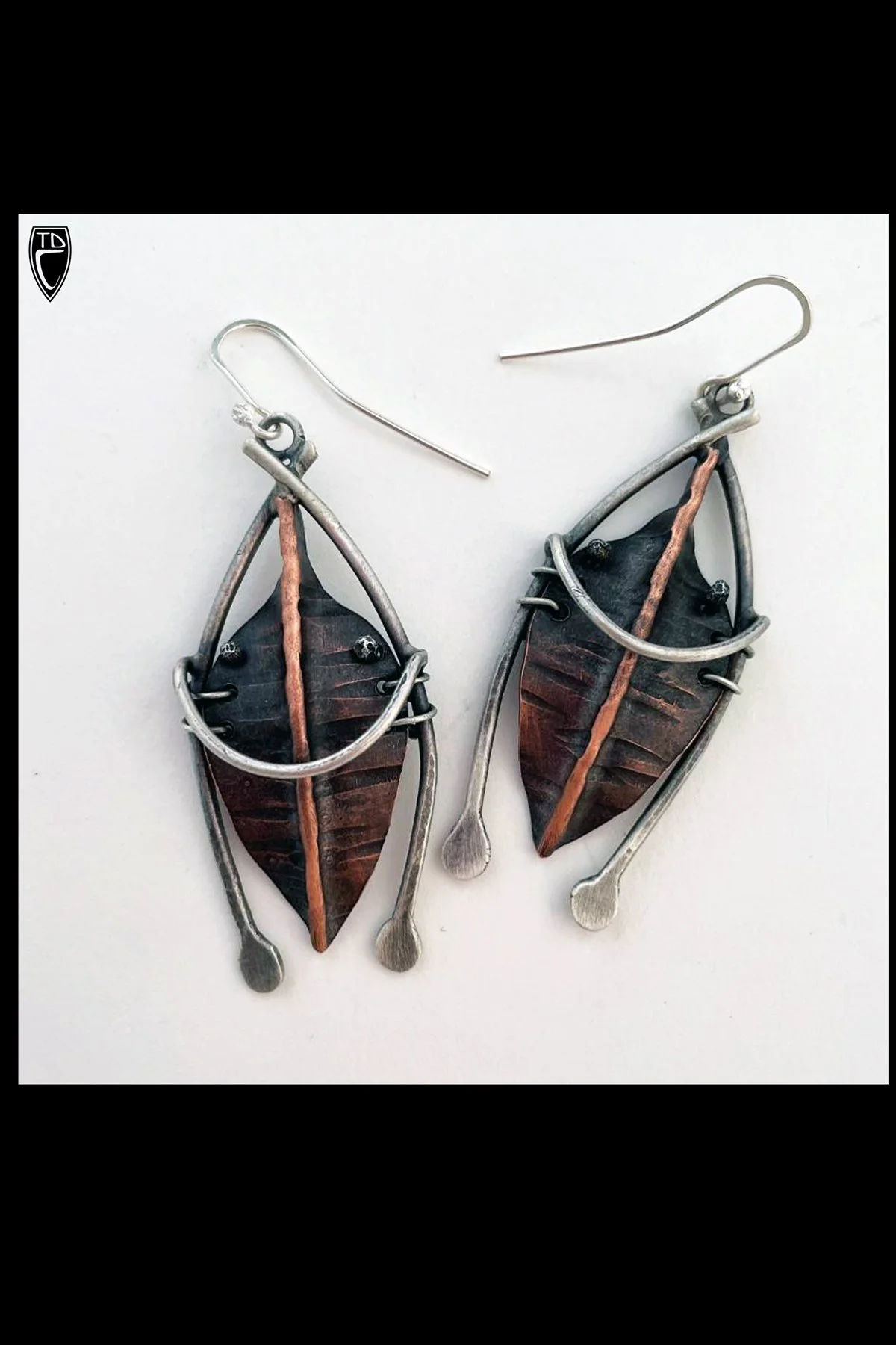 Sterling Silver and Copper Fold Formed Shield Earrings