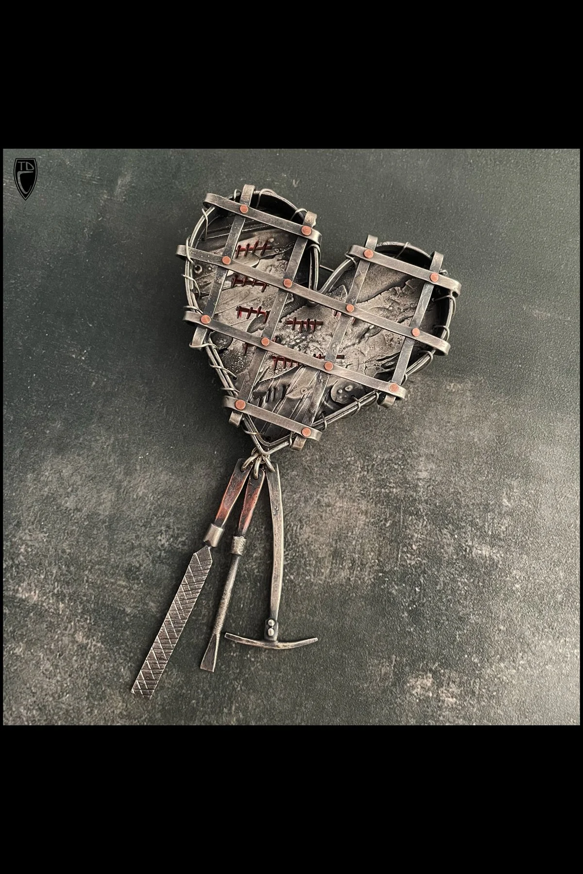 "Heart Break", Sterling Silver and Copper Heart Brooch/Pendant