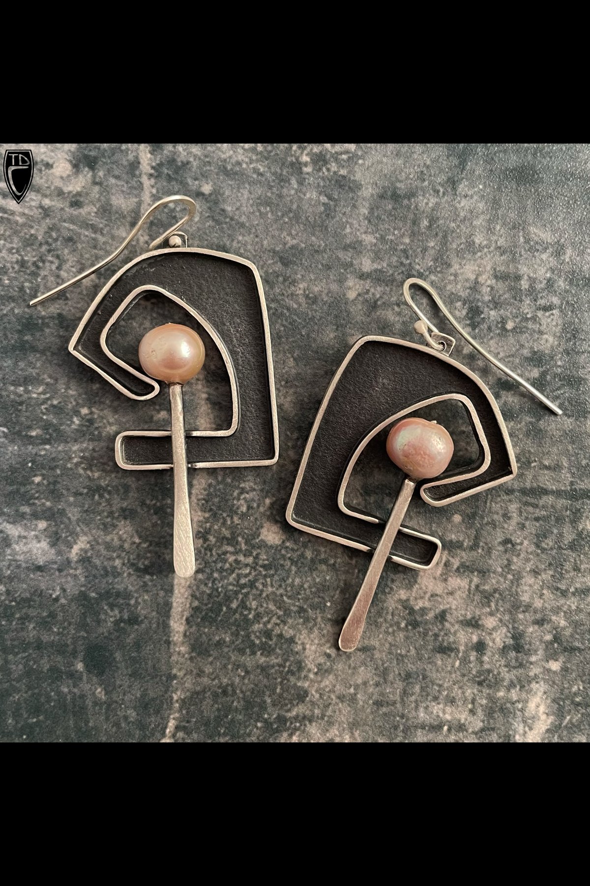 Sterling Silver and Pearl Open Bezel Cantilever Earrings