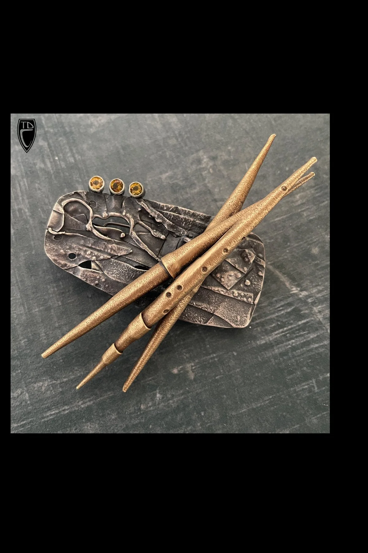 Sterling Silver and Brass Hollow Form Spicula Brooch Pendant