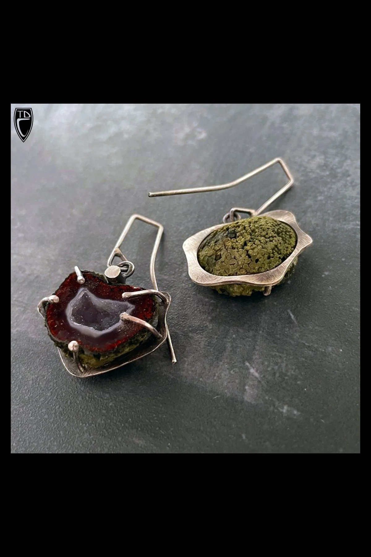 One of a Kind Sterling Silver and Split Polished Geode Earrings