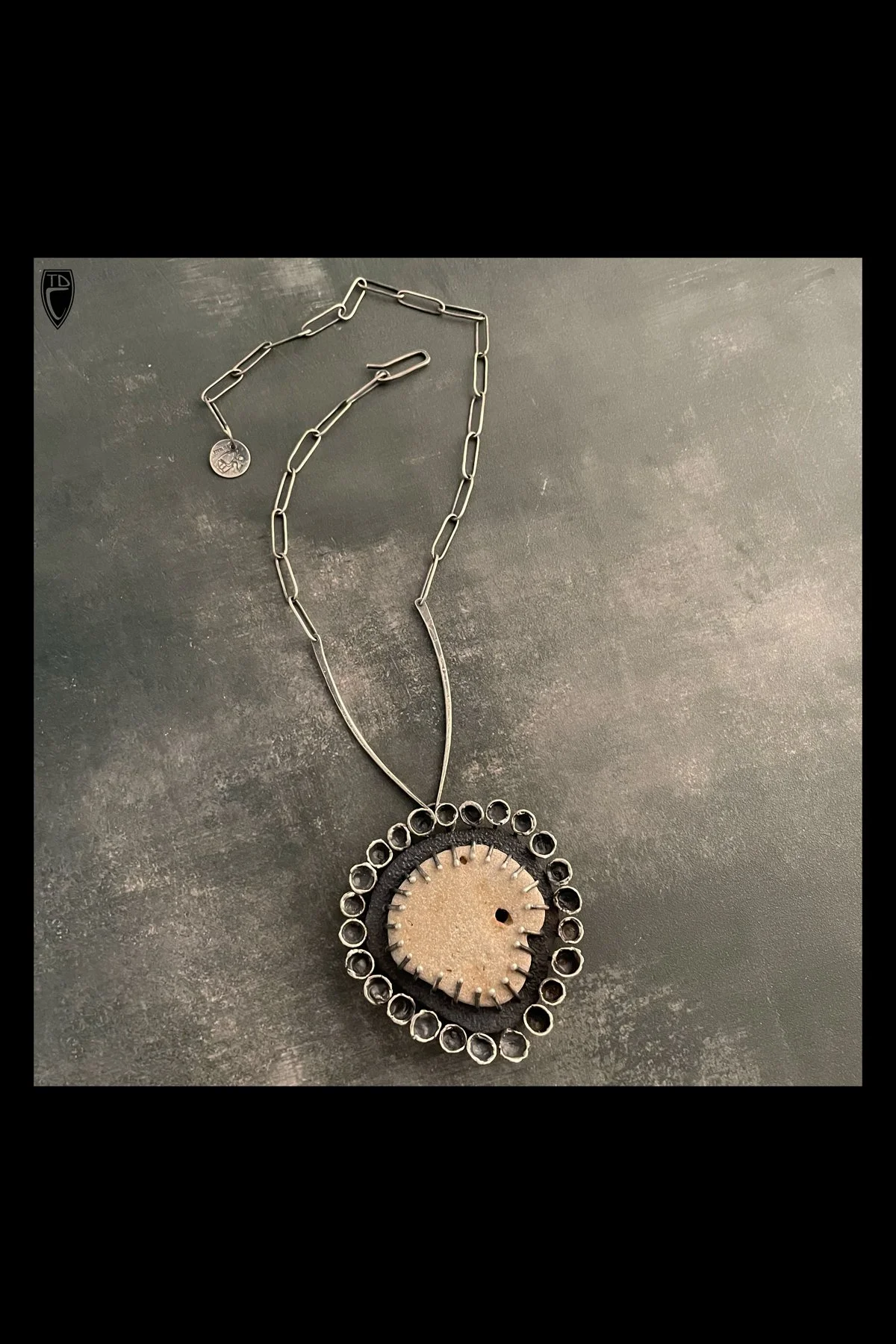 "Hovering Shards", Sterling Silver and Found Hag Stone Neck Piece