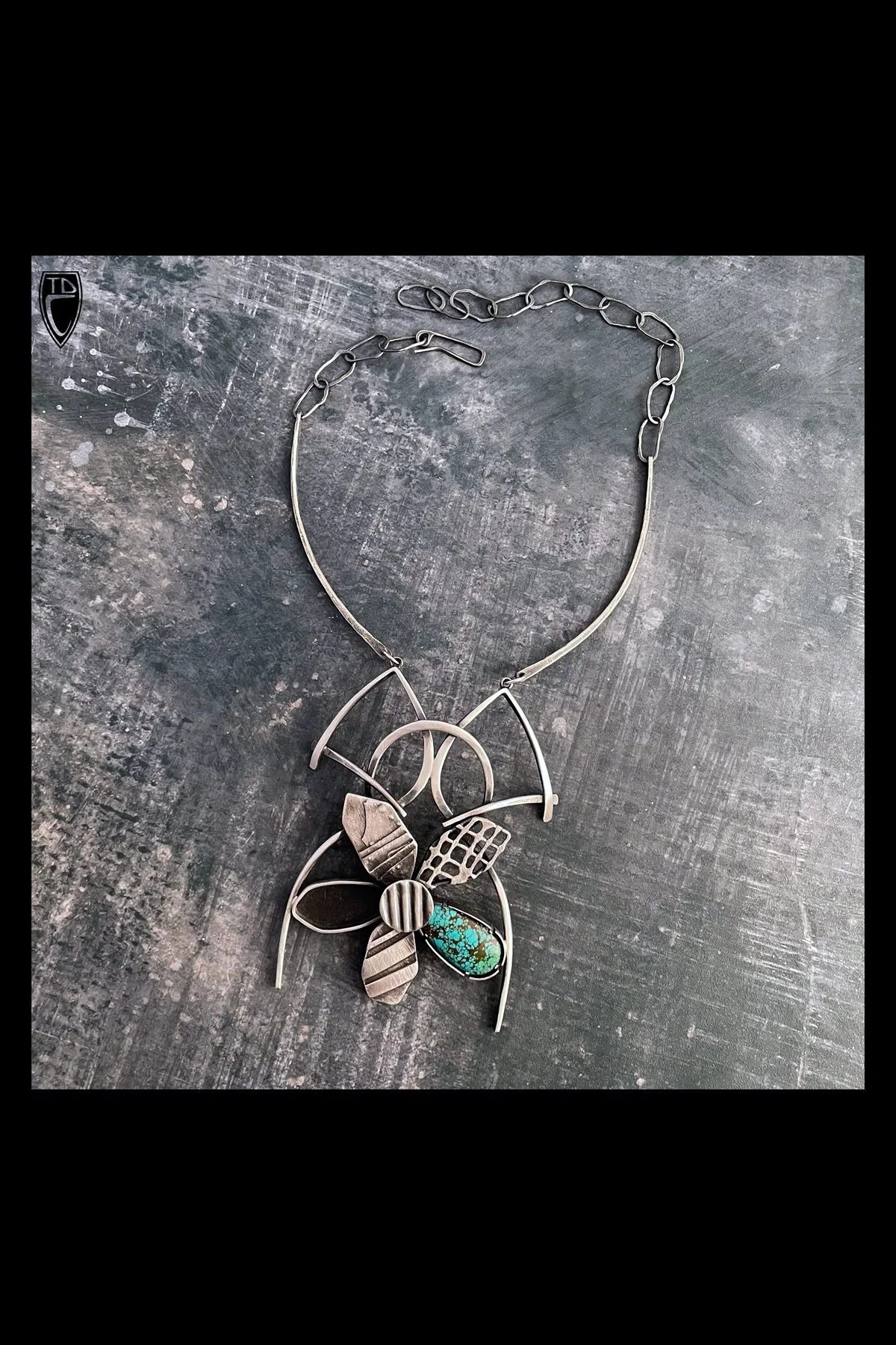 "Nouveau Spring", Sterling Silver and Turquoise Floral Neck Piece