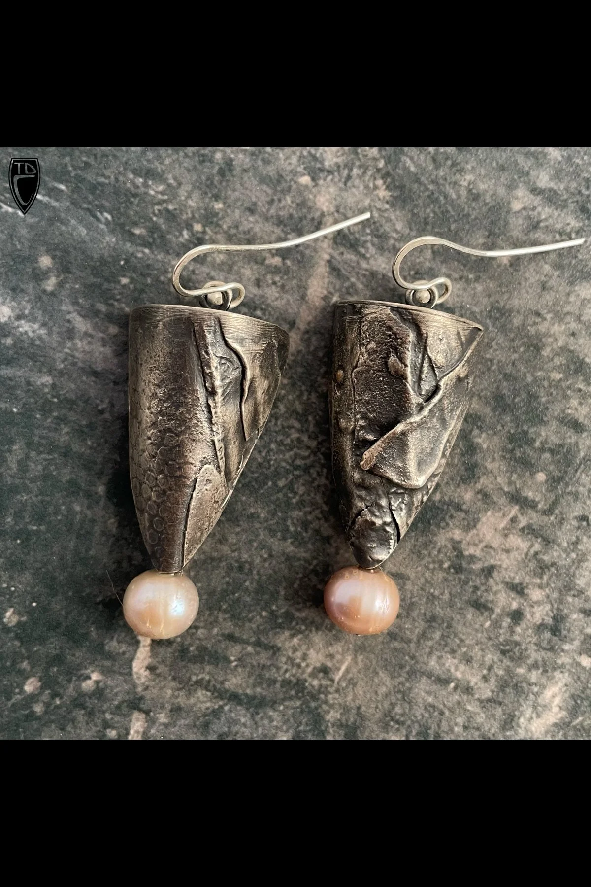 Textural Sterling Silver and Pearl Hollow Formed Earrings