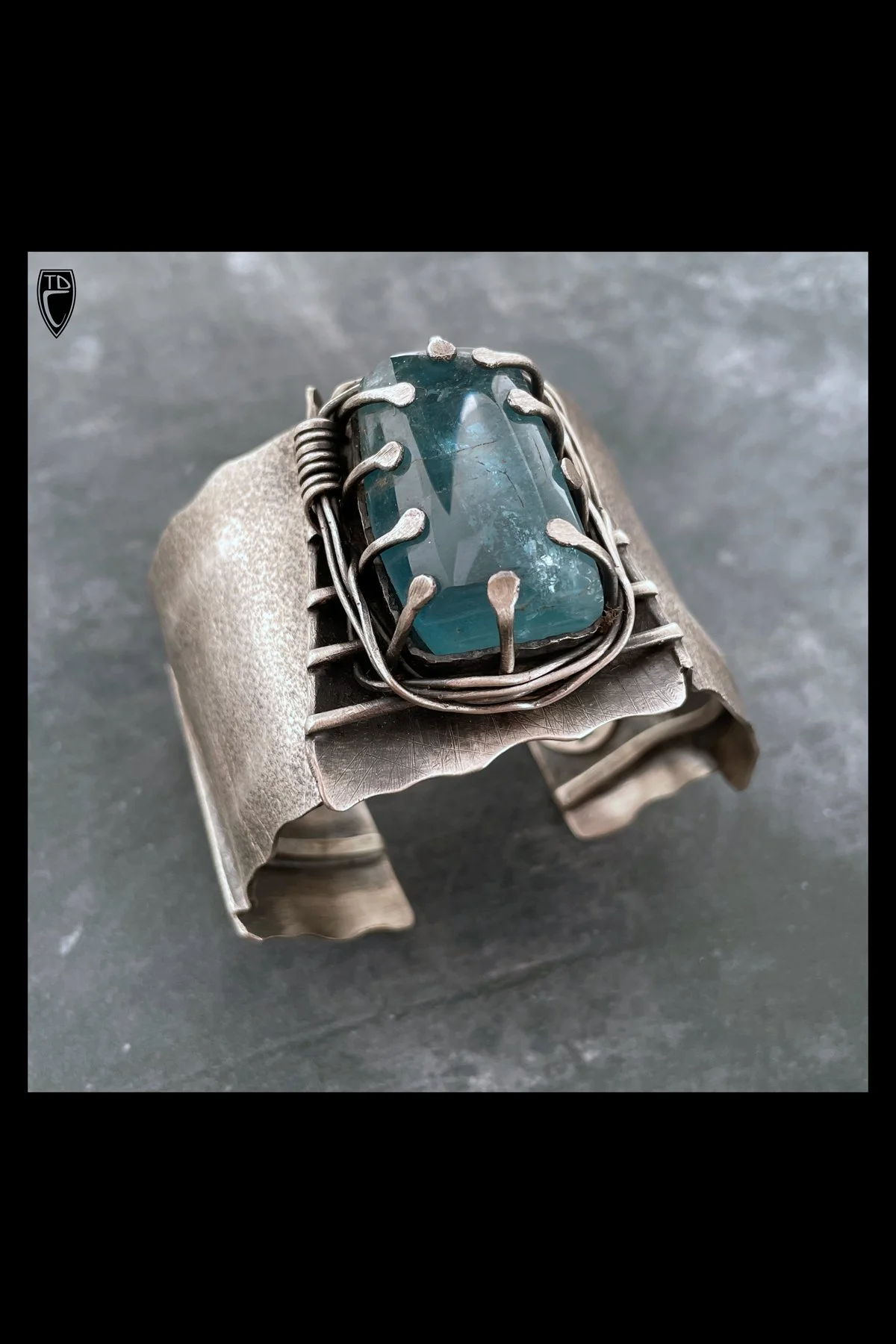 Sterling Silver and Polished Raw Aquamarine Cuff