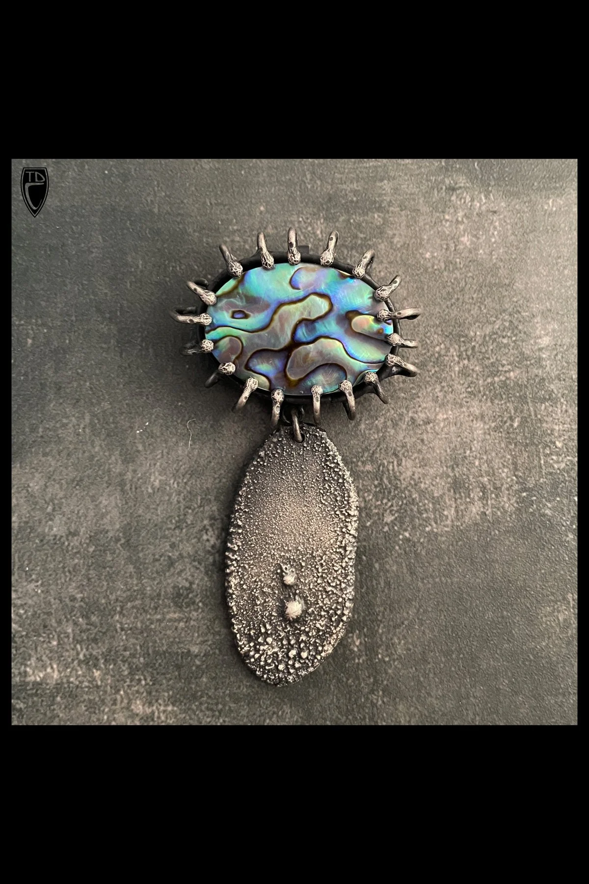 Sterling silver and Mother of Pearl Textural Kinetic Brooch Pendant