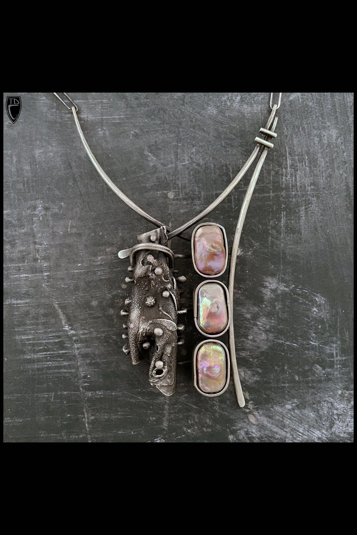 Forged, Fused, Reticulated, Hammered and Fabricated Sterling Silver and Pearl Neck Piece