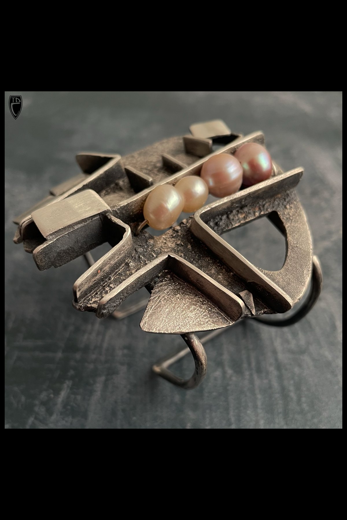 Sterling Silver and Pearl Maze Medallion Cuff