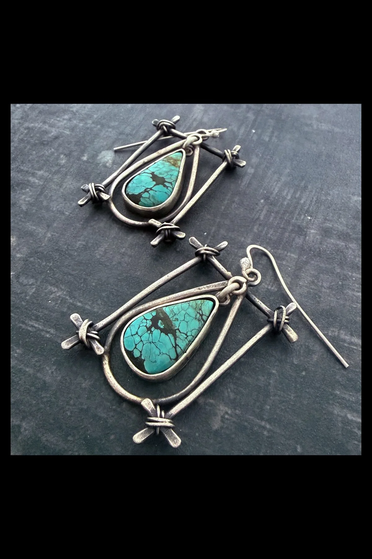 "Teardrop Shields", Sterling Silver and Turquoise Kinetic Earrings