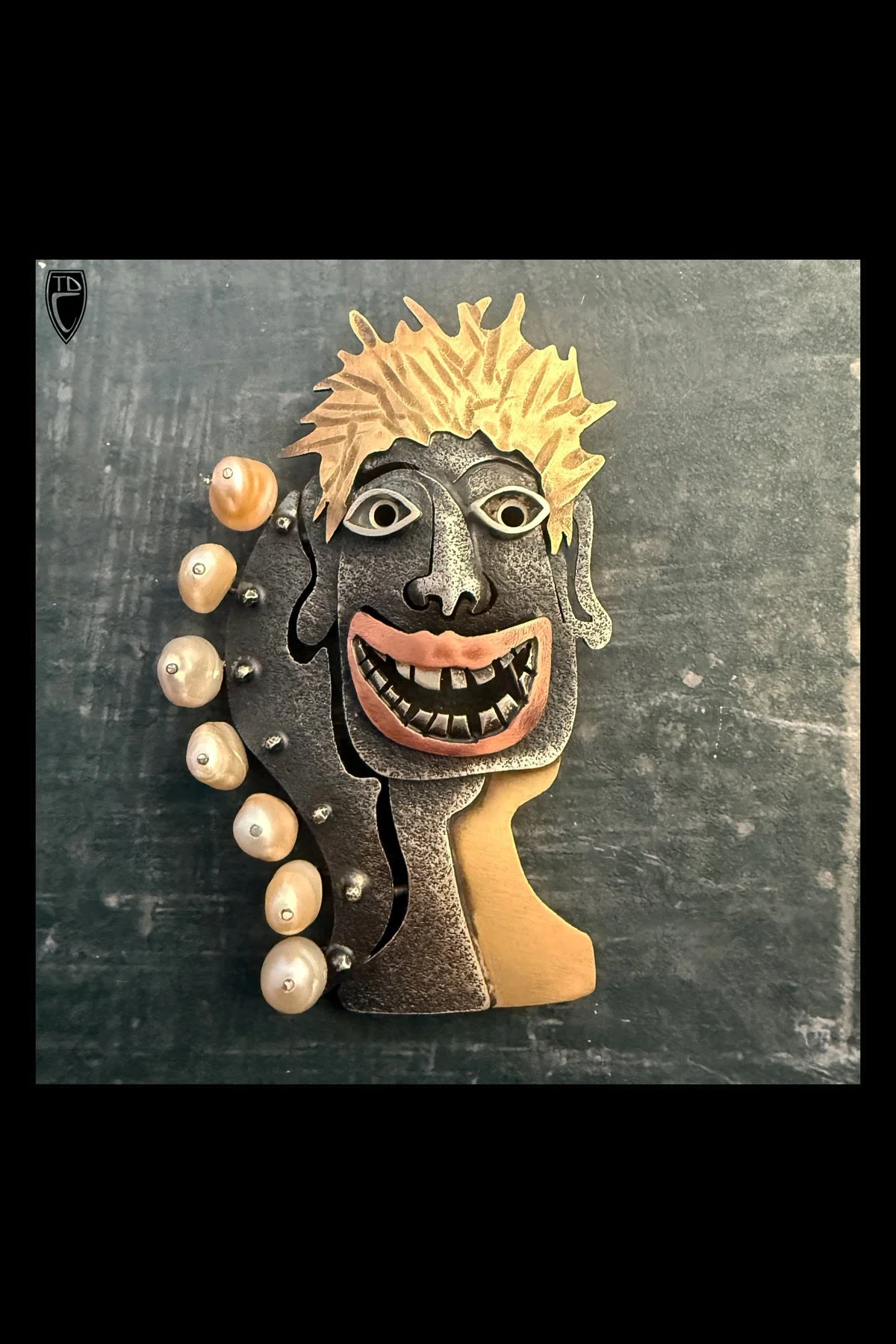 "Brent", Sterling Silver, Brass. Copper and Pearl Figural Brooch/Pendant
