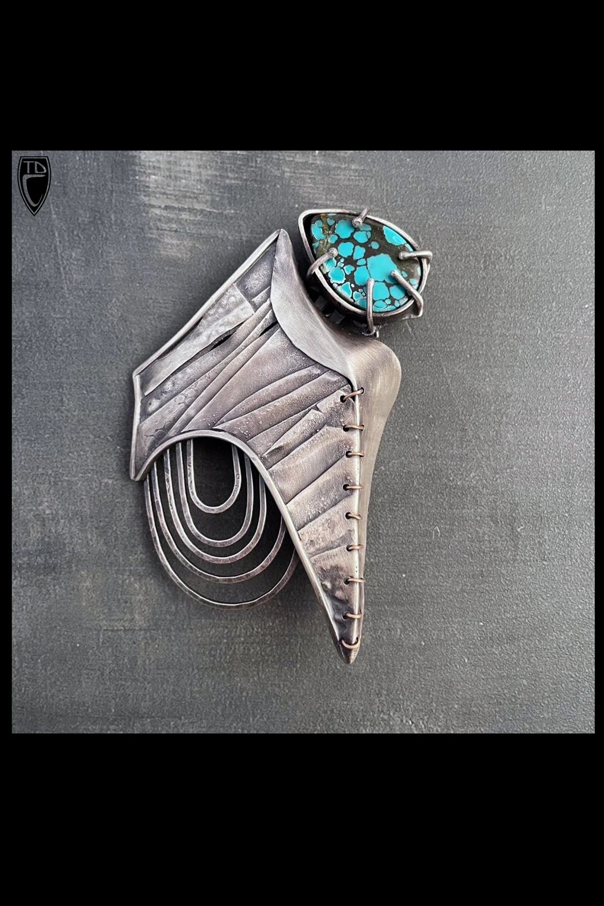 Sterling Silver, Bronze and Spider Web Turquoise Brooch/Pendant