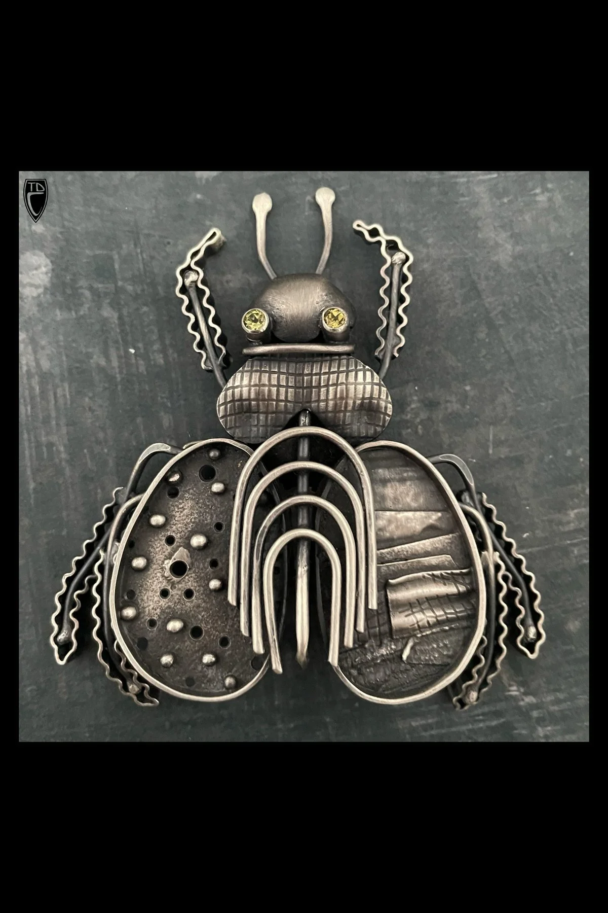 "Dora" Sterling Silver and Tourmaline Abstract Housefly Brooch/Pendant