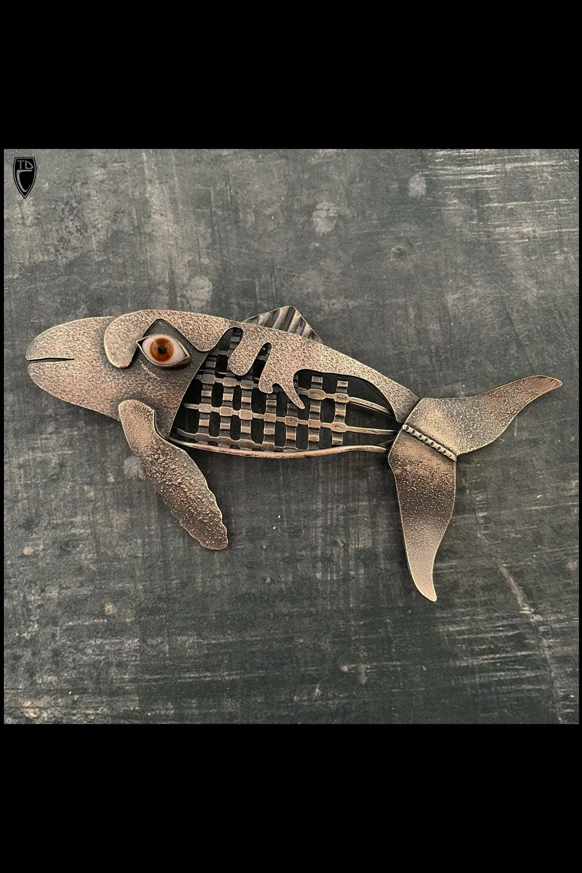 "Whale...Here We Are", Sterling Silver and Antique Glass Doll's Eye Whale Brooch/Pendant