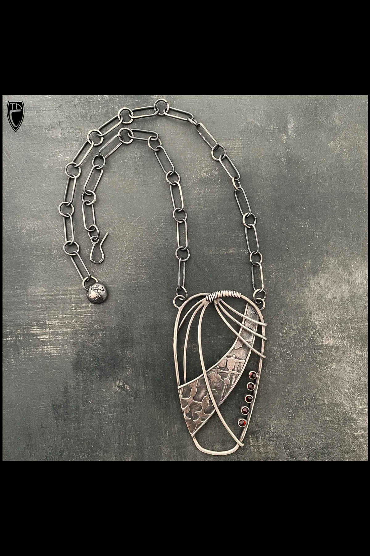 Sterling Silver and Garnet "Nouveau" Pendant and Chain