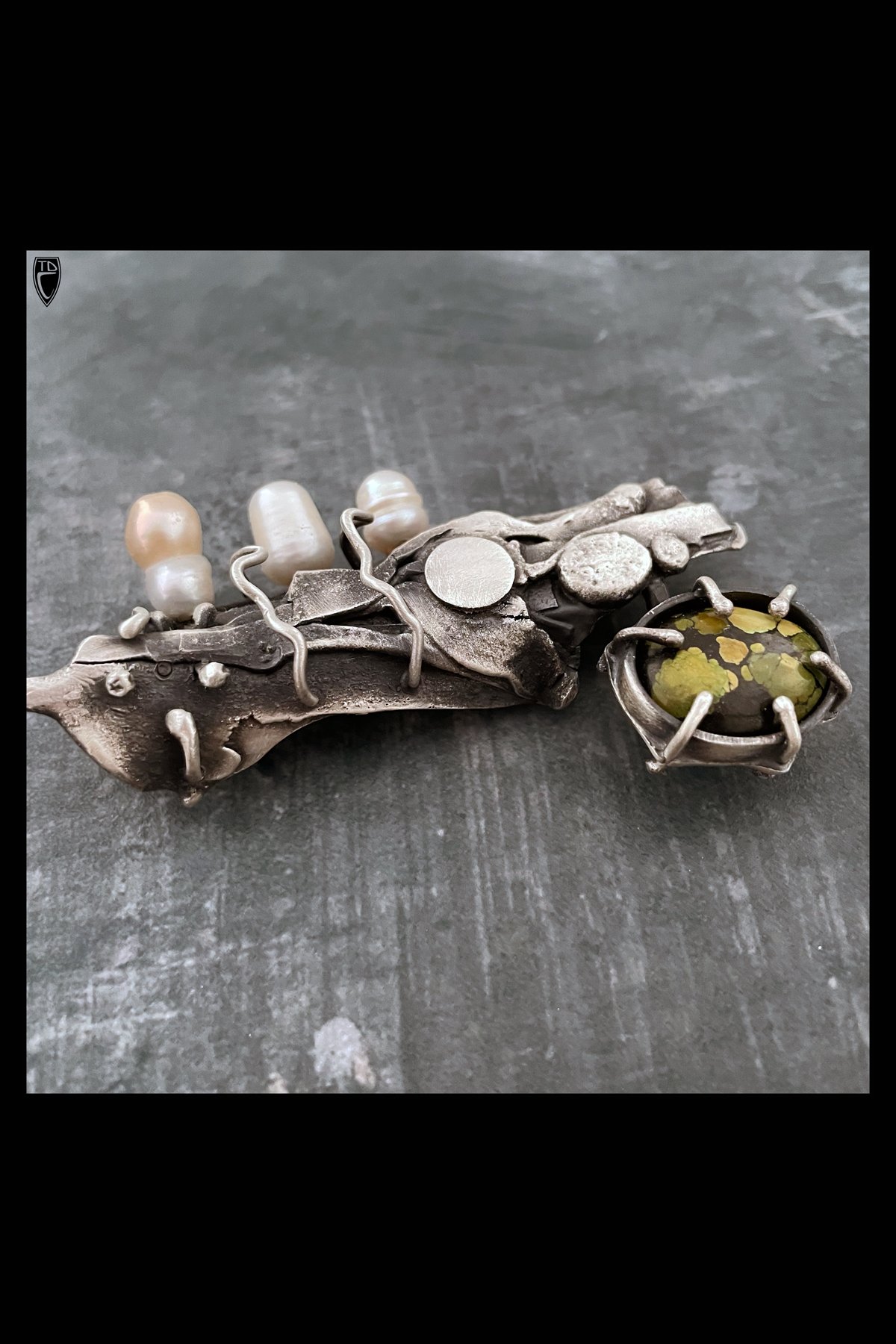"Hiding in Plain Sight", Sterling Silver, Pearl and Turquoise Brooch/Pendant