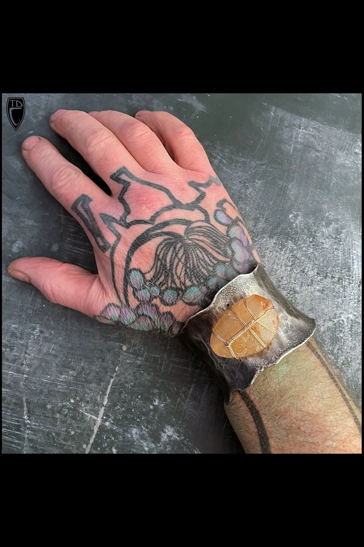 Sterling Silver, Bronze and Quartz Crystal Live Edge Anticlastic Cuff