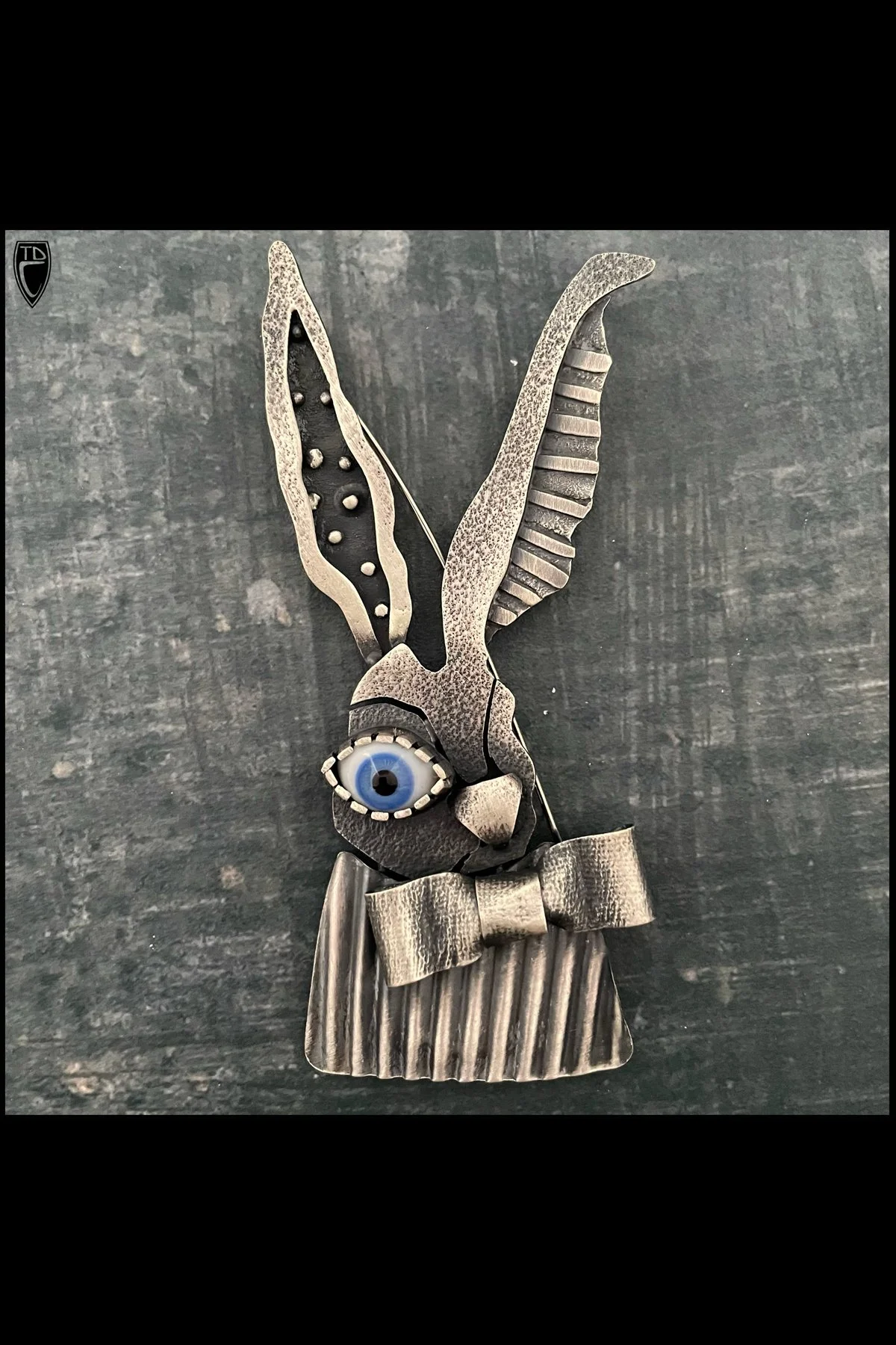 "Peter", Sterling Silver and Antique Glass Doll's Eye Rabbit Brooch/Pendant