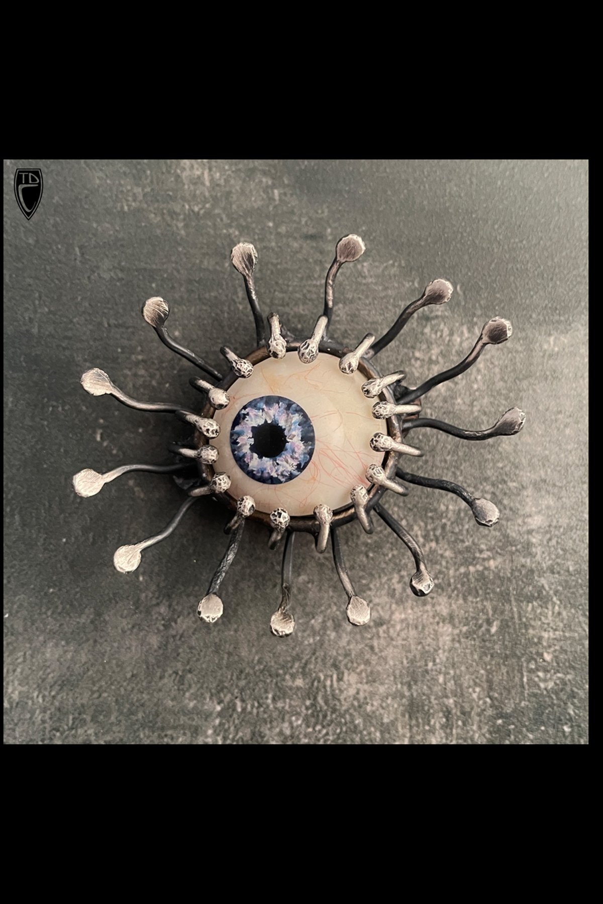 Sterling Silver and Glass Taxidermy Eye Brooch