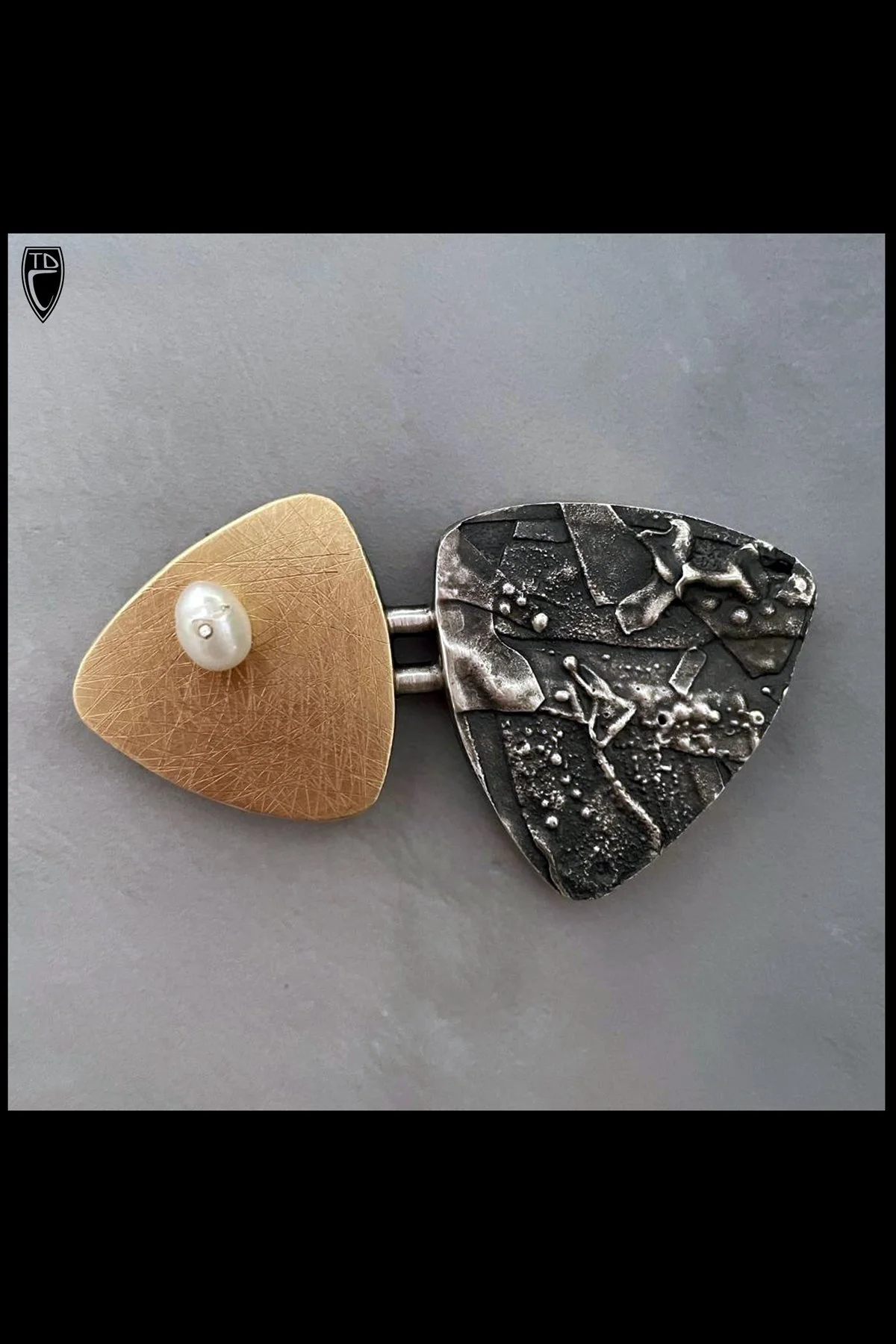 "Isolation" Sterling Silver, Brass and Pearl Brooch