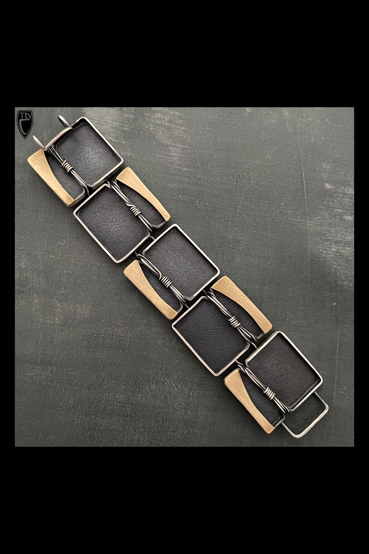 Sterling Silver and Brass Wire Wrapped Panel Bracelet