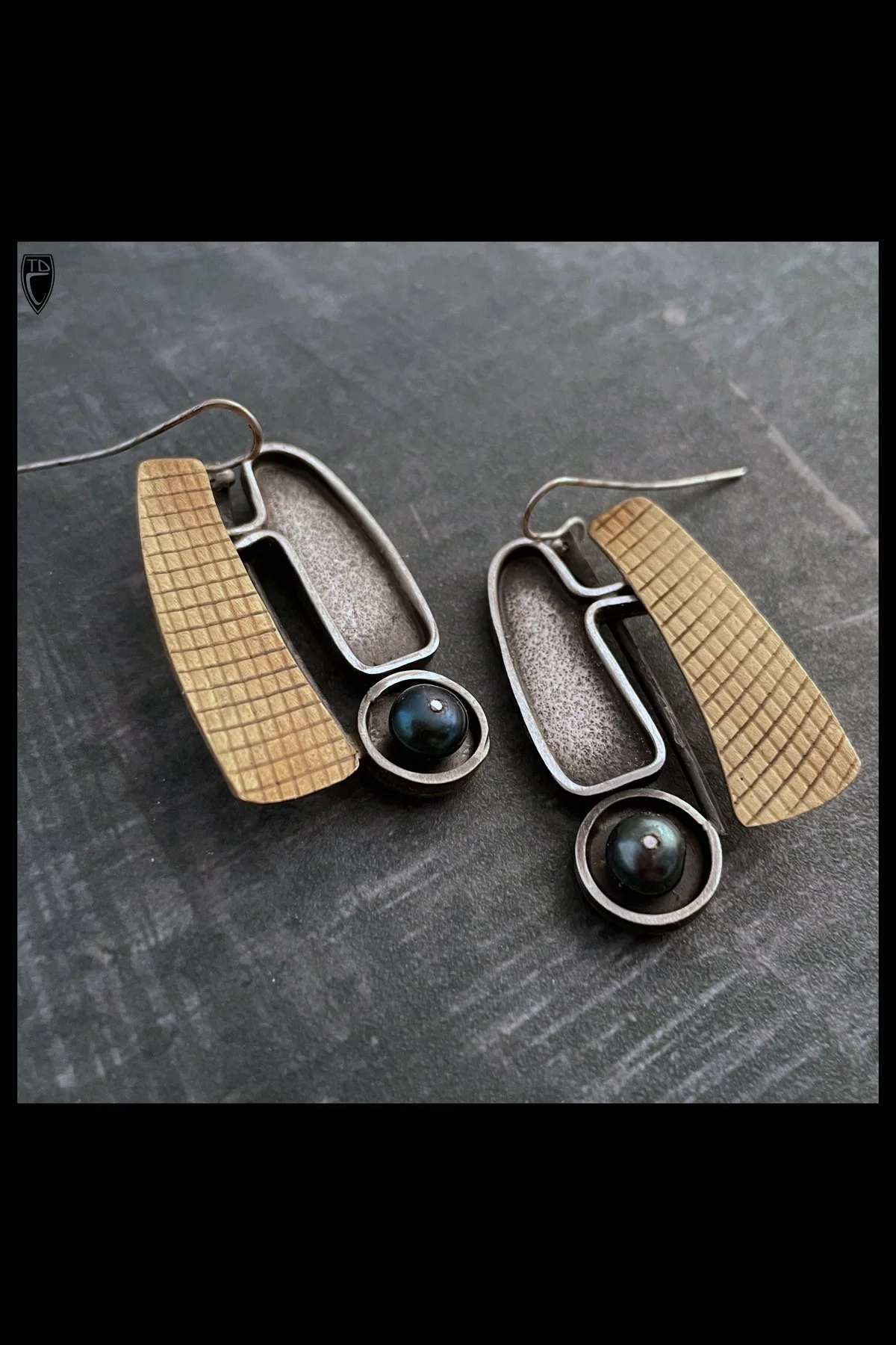 "Hi!", Sterling Silver, Brass and Pearl Earrings