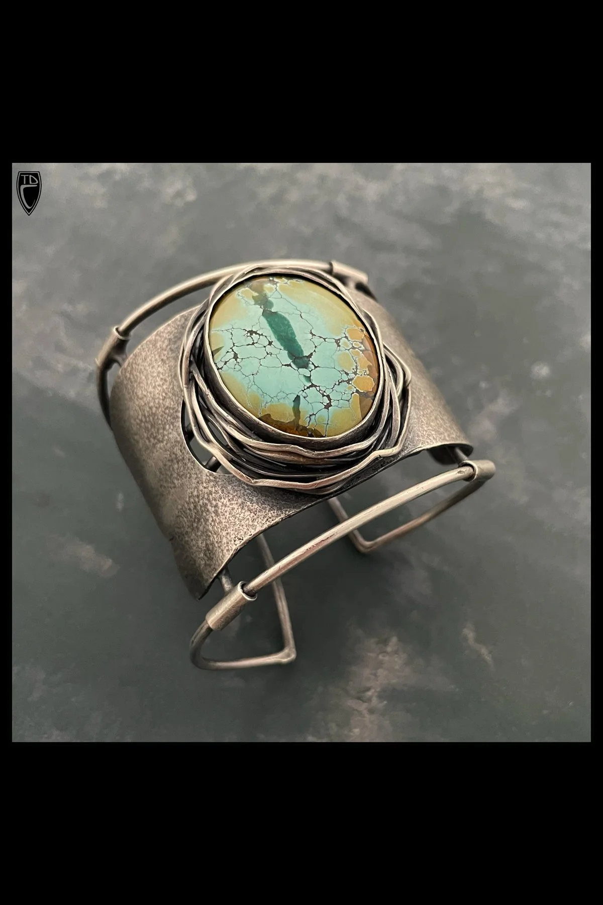"Shard", Sterling Silver and Turquoise Asymmetric Wide Cuff