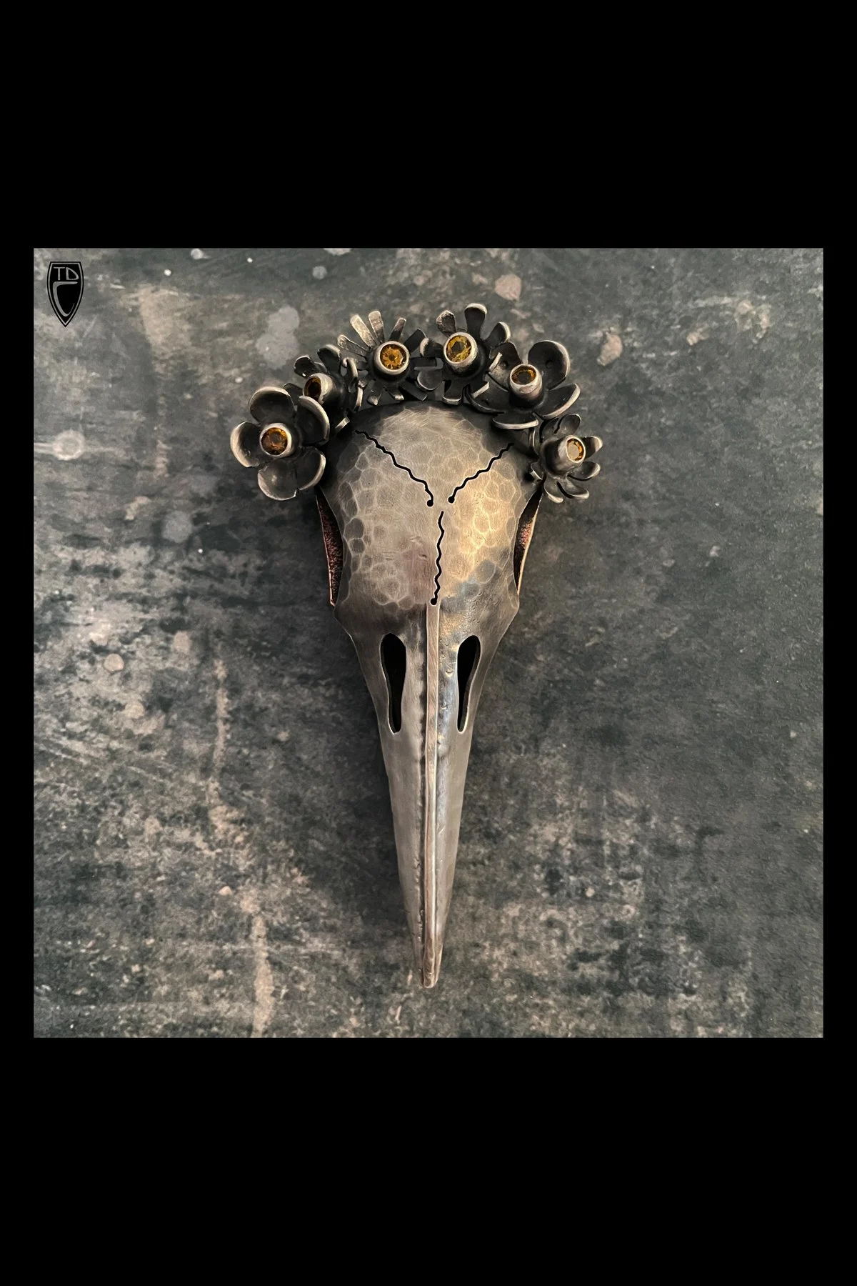 "Raven", Sterling Silver, Copper, Tourmaline and Steel Brooch/Pendant