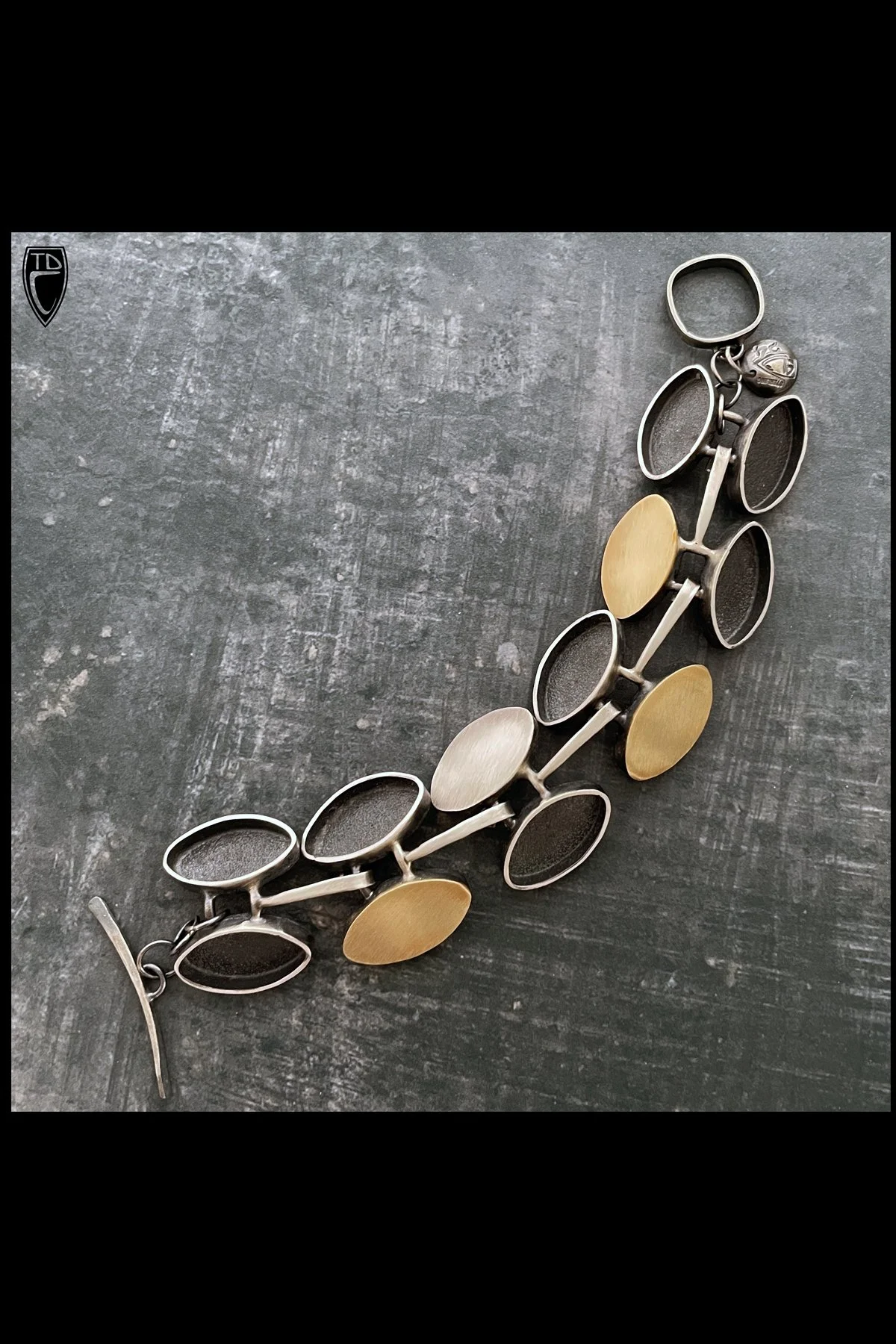 Sterling Silver and Brass Link Toggle Bracelet