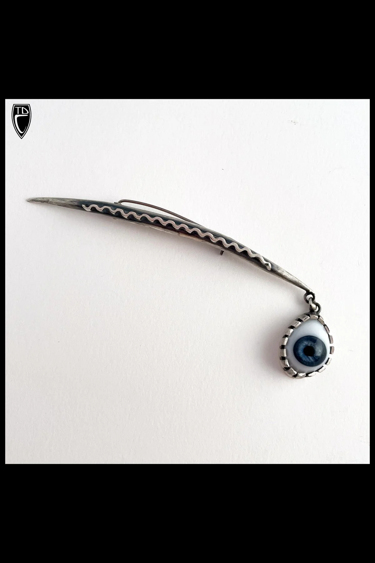 Petite (for me) Sterling Silver Spiculum and Vintage Glass Doll's Eye Brooch