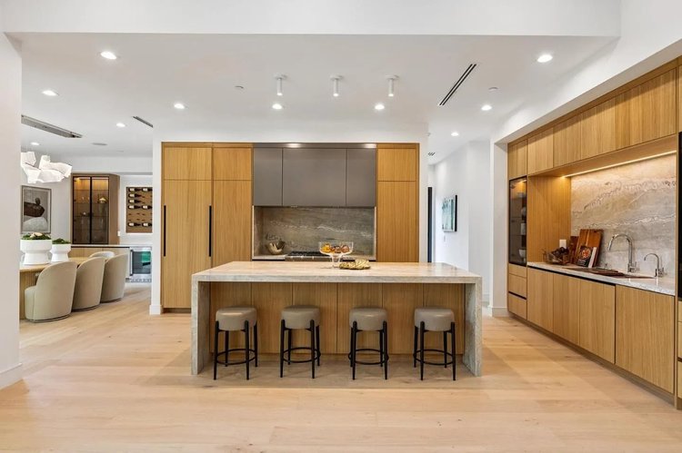 Kitchen island at 743 Edge Lane, Los Altos