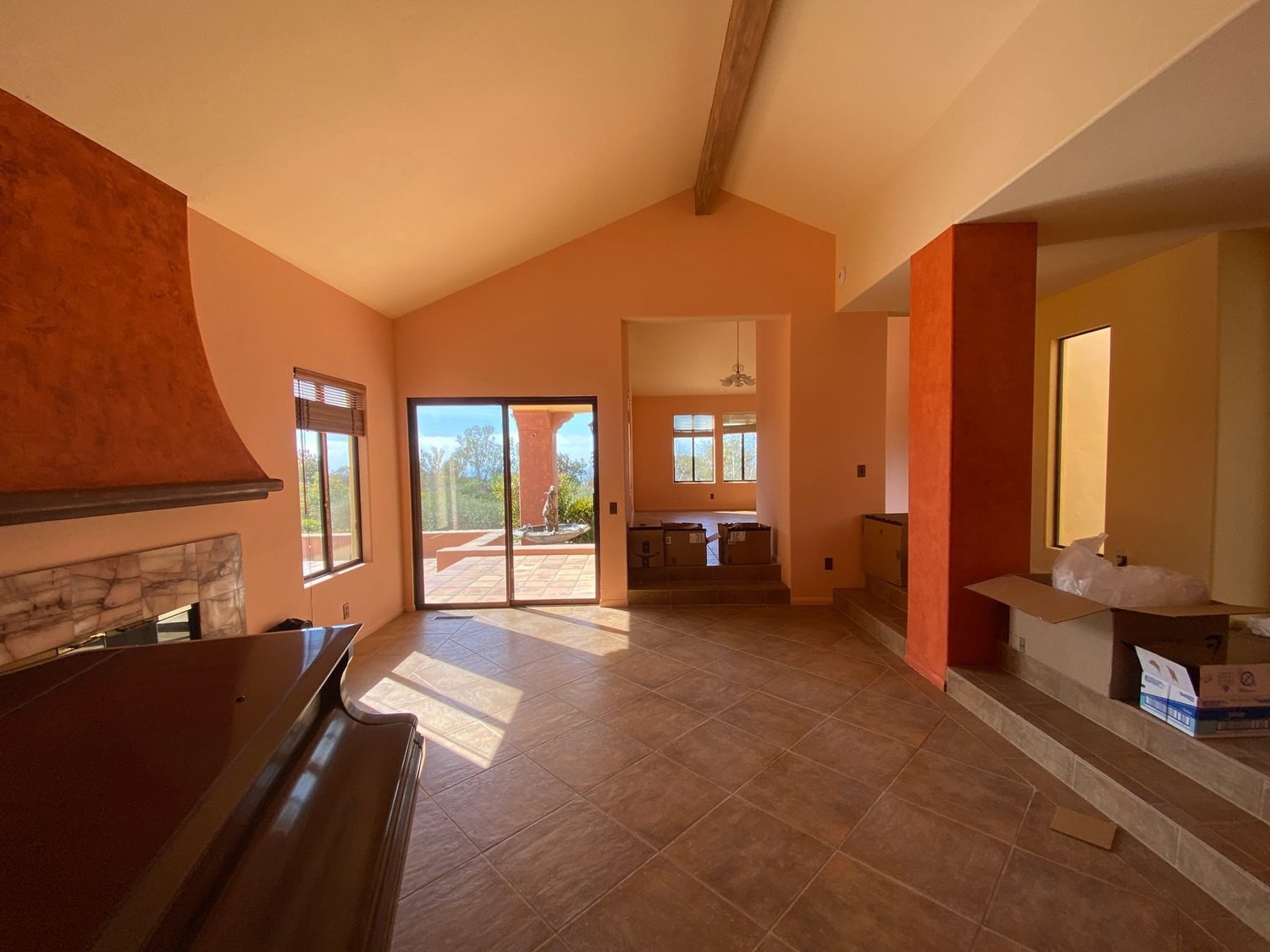 Living room at 1910 Barker Pass Road, Santa Barbara before staging
