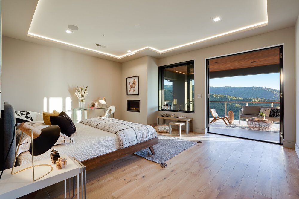 Bedroom with a view at Blackberry Hill Road, Los Gatos after staging by Encore