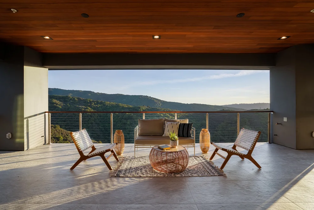 Covered terrace at Blackberry Hill Road, Los Gatos after staging by Encore