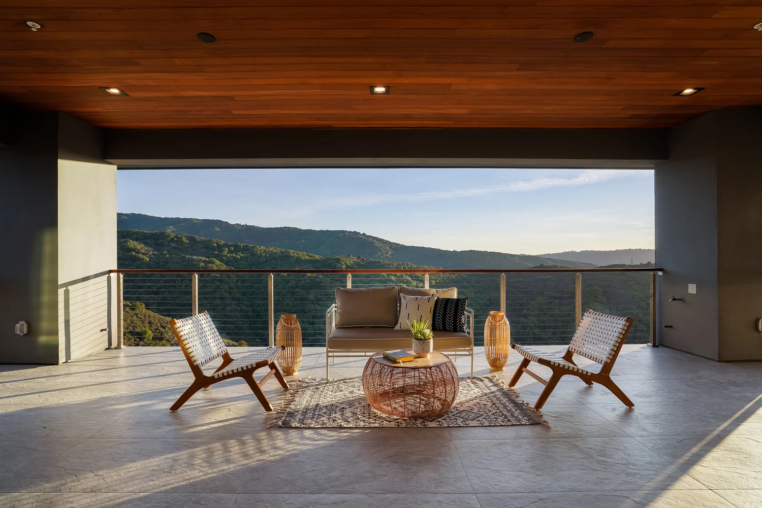 Covered terrace staged by Encore at 15300 Blackberry Hill Road, Los Gatos
