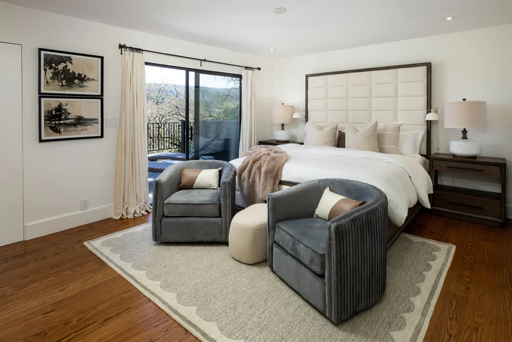 Bedroom at Franciscan Ridge, Portola Valley after staging by Encore