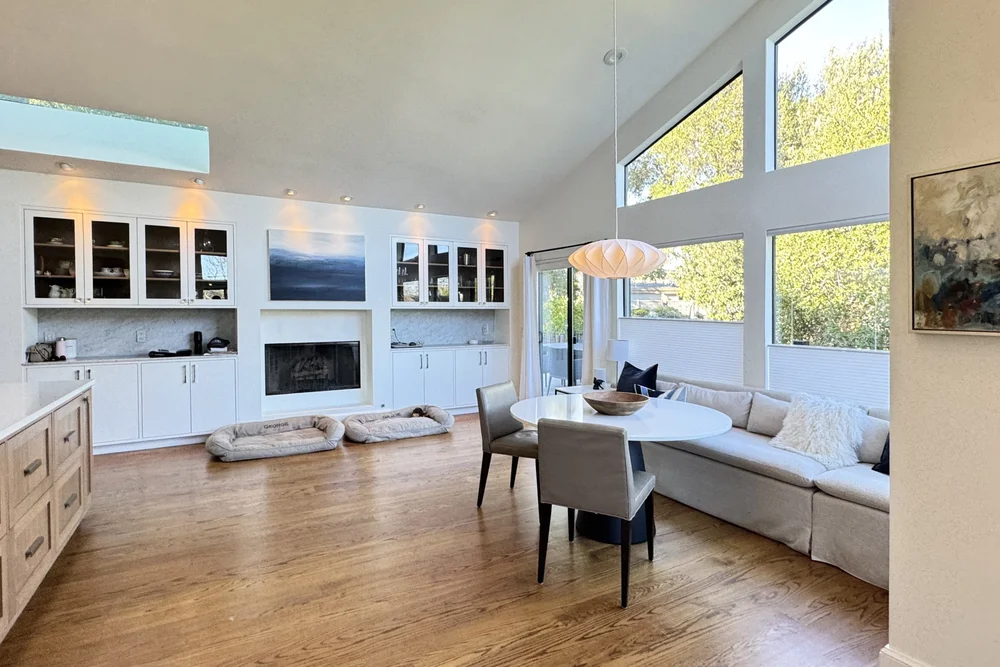 Kitchen and family room at Franciscan Ridge, Portola Valley before staging
