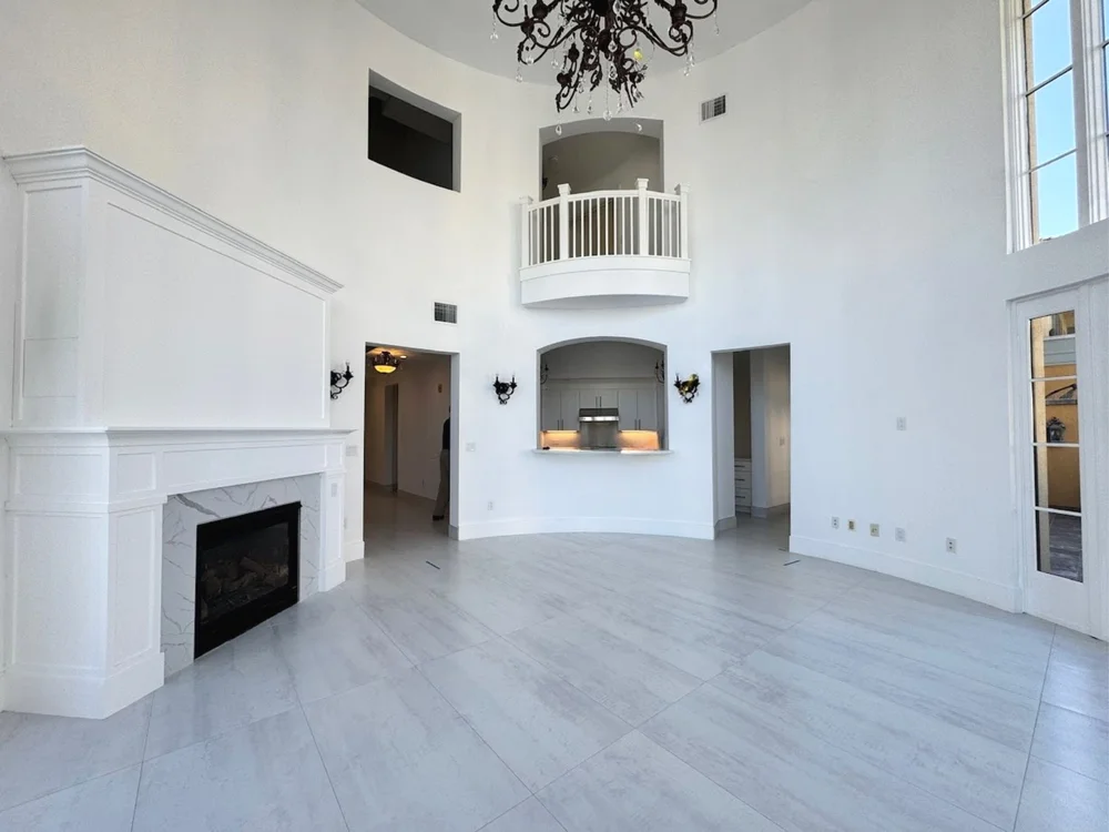 Fireplace wall and loft at Santana Row, San Jose before staging