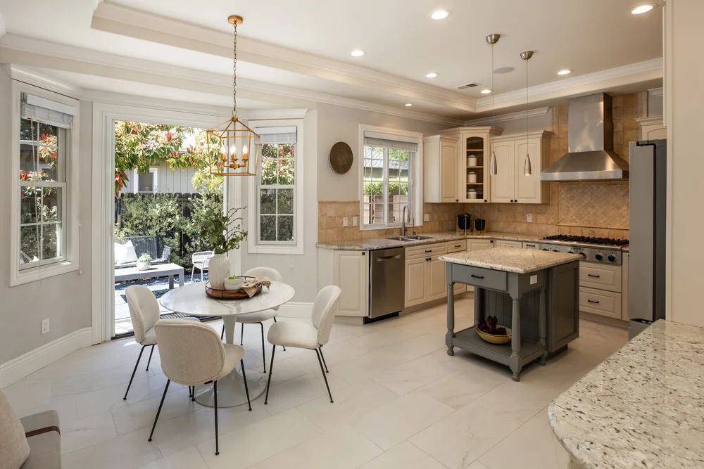 Kitchen and breakfast area at Benvenue Avenue, Los Altos after staging by Encore
