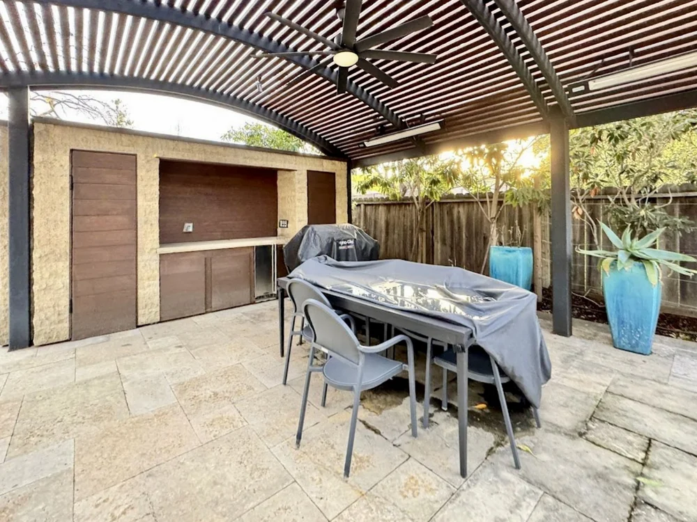 Covered dining area at Benvenue Avenue, Los Altos before staging