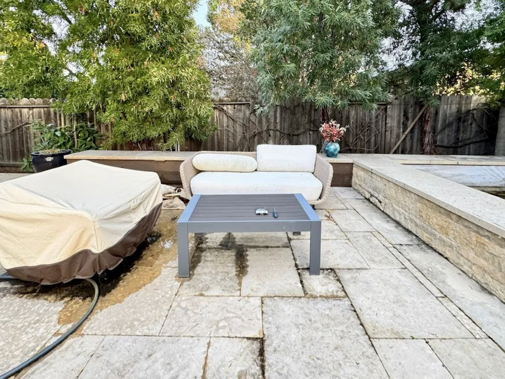 Outdoor lounge at Benvenue Avenue, Los Altos before staging