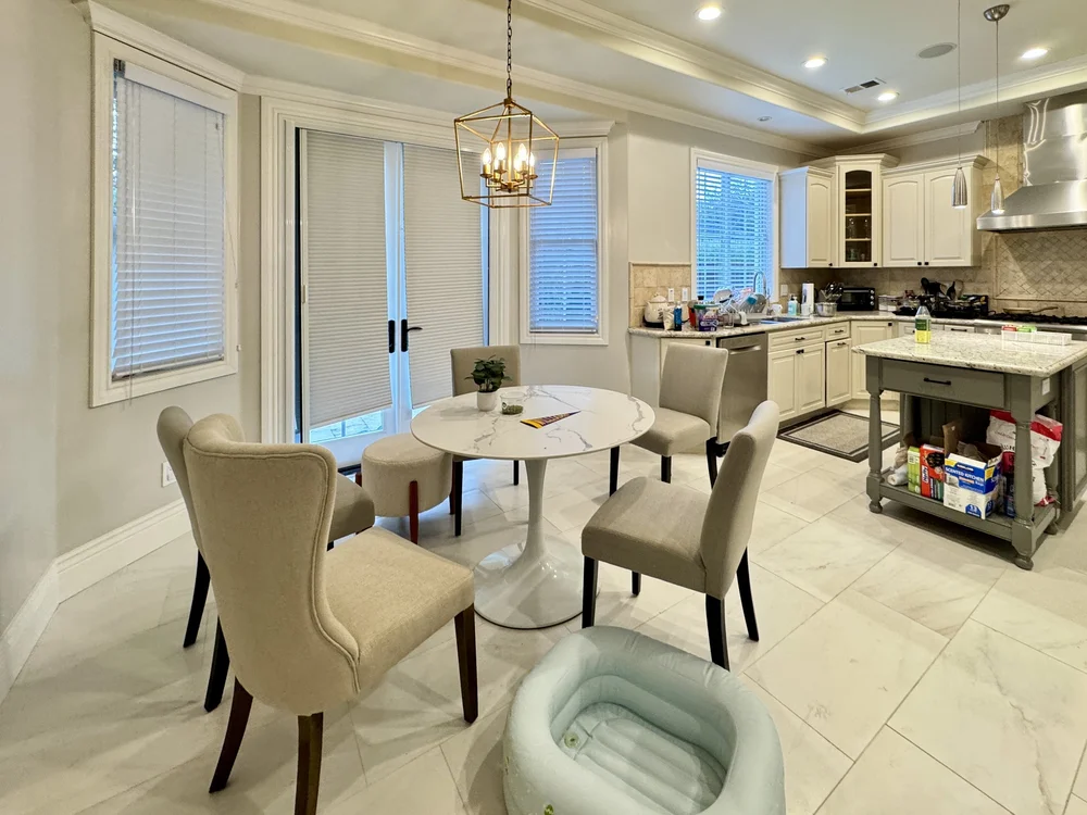 Kitchen and breakfast area at Benvenue Avenue, Los Altos before staging
